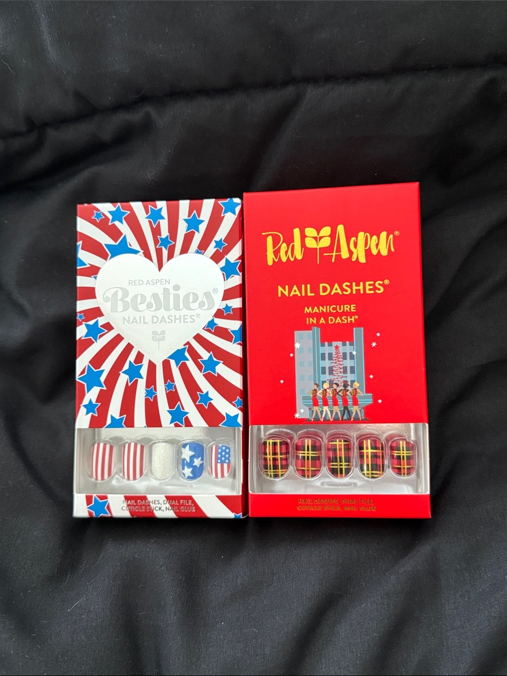 Red Aspen Nail Dashes Press-On Nails - Red White & Blue + Red Plaid short square